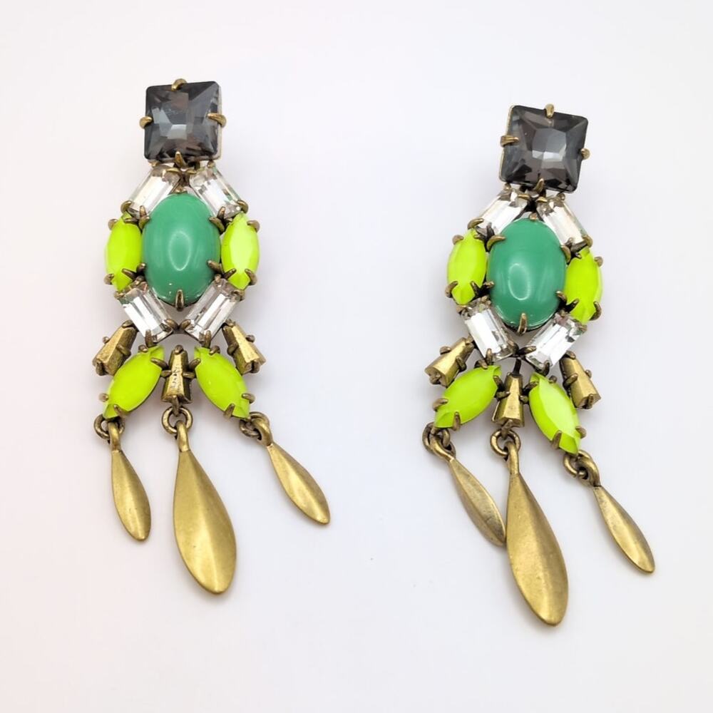 Stella & Dot Green Crystal Rhinestone Drop Jardin Chandelier Dangle Earrings